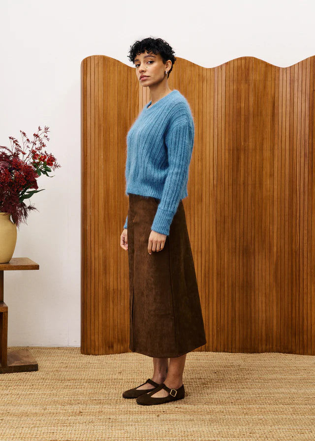 Glaieul Suedette Ankle Skirt (Brown)