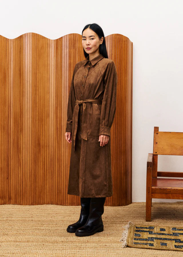 Barbet Suedette Shirt Dress (Brown)