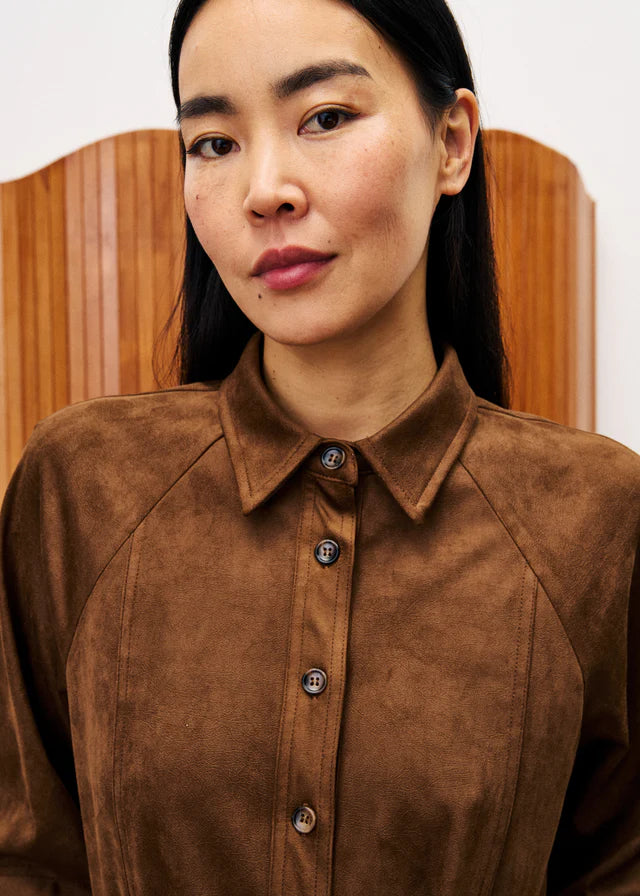 Barbet Suedette Shirt Dress (Brown)