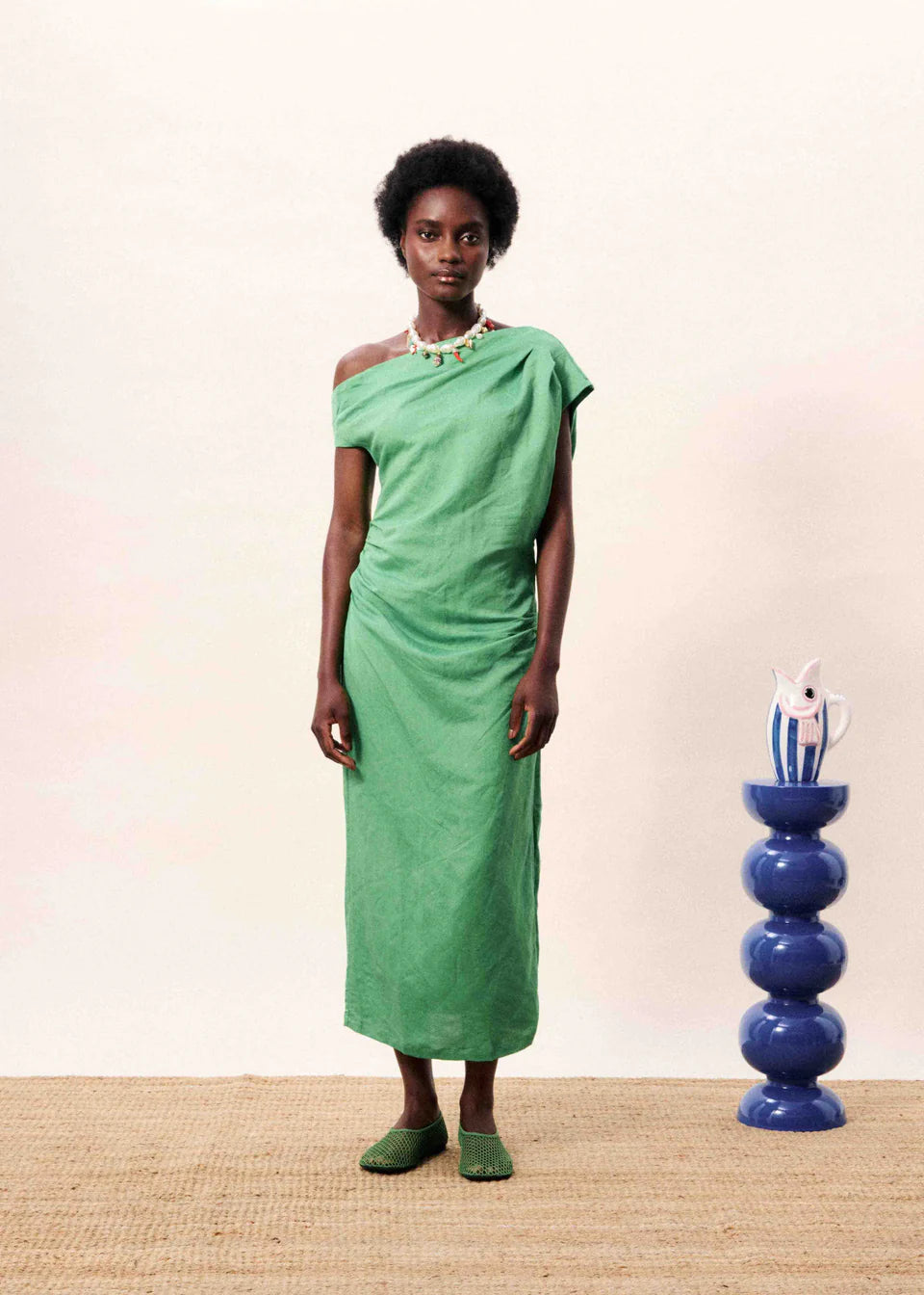 Morere Asymmetrical Midi Dress (Green)