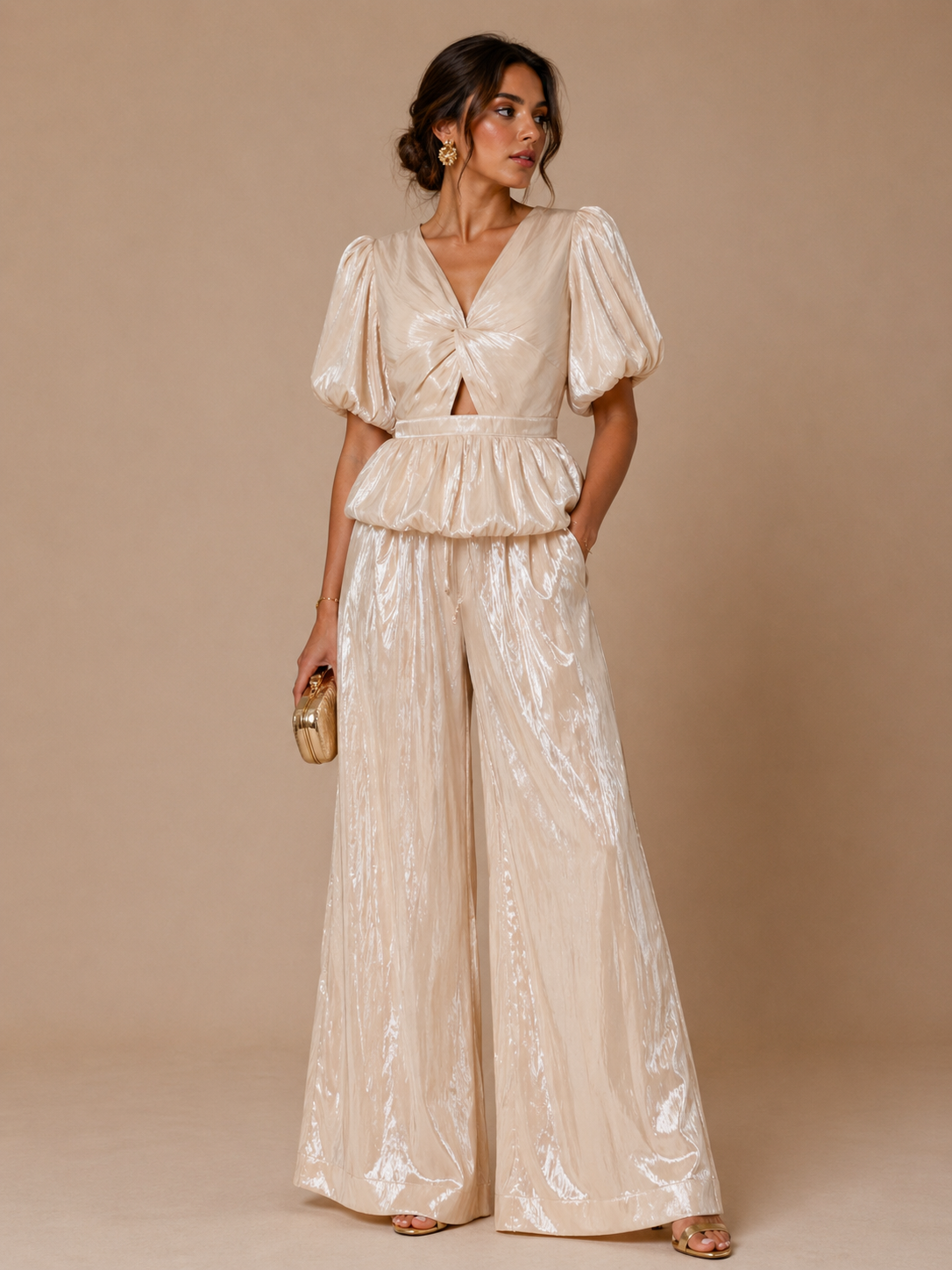 Rino Wide Leg Pants (Fog/Gold)