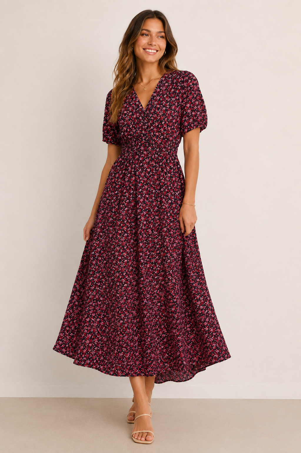 Gill Midi Dress (Black/Pink)