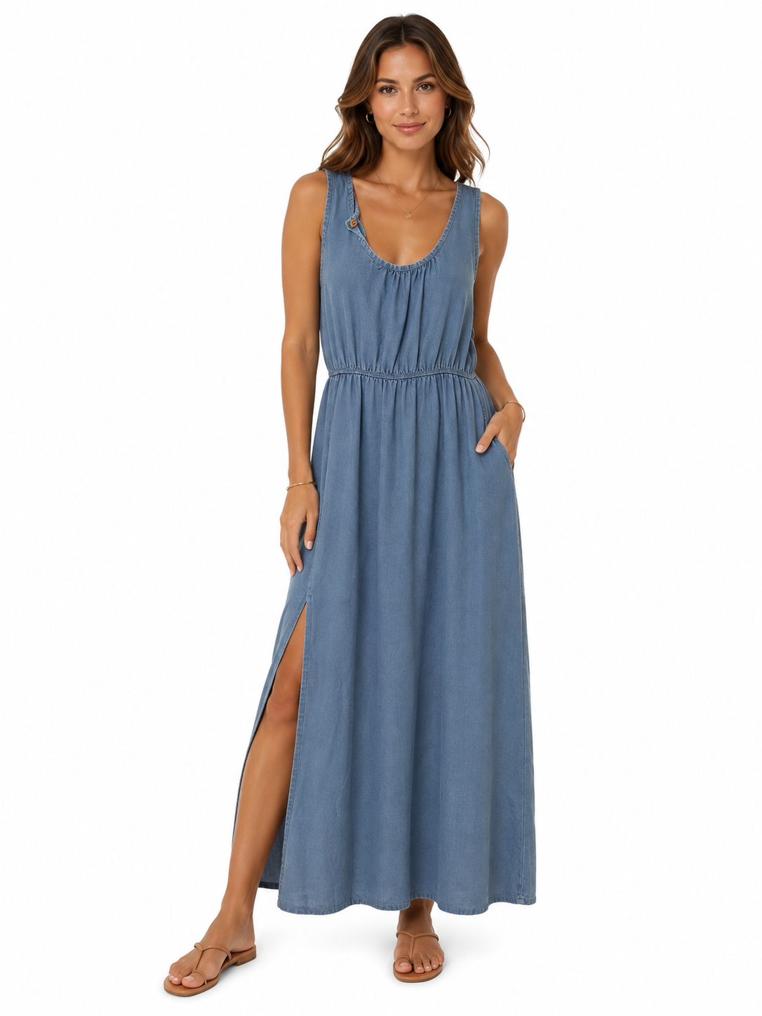 Laura Denim Maxi Dress (Light Blue)
