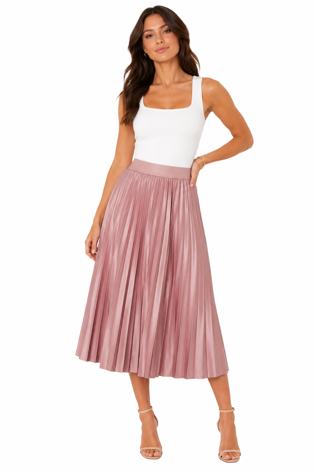 Viv Pleated Midi Skirt (Nostalgia Rose)