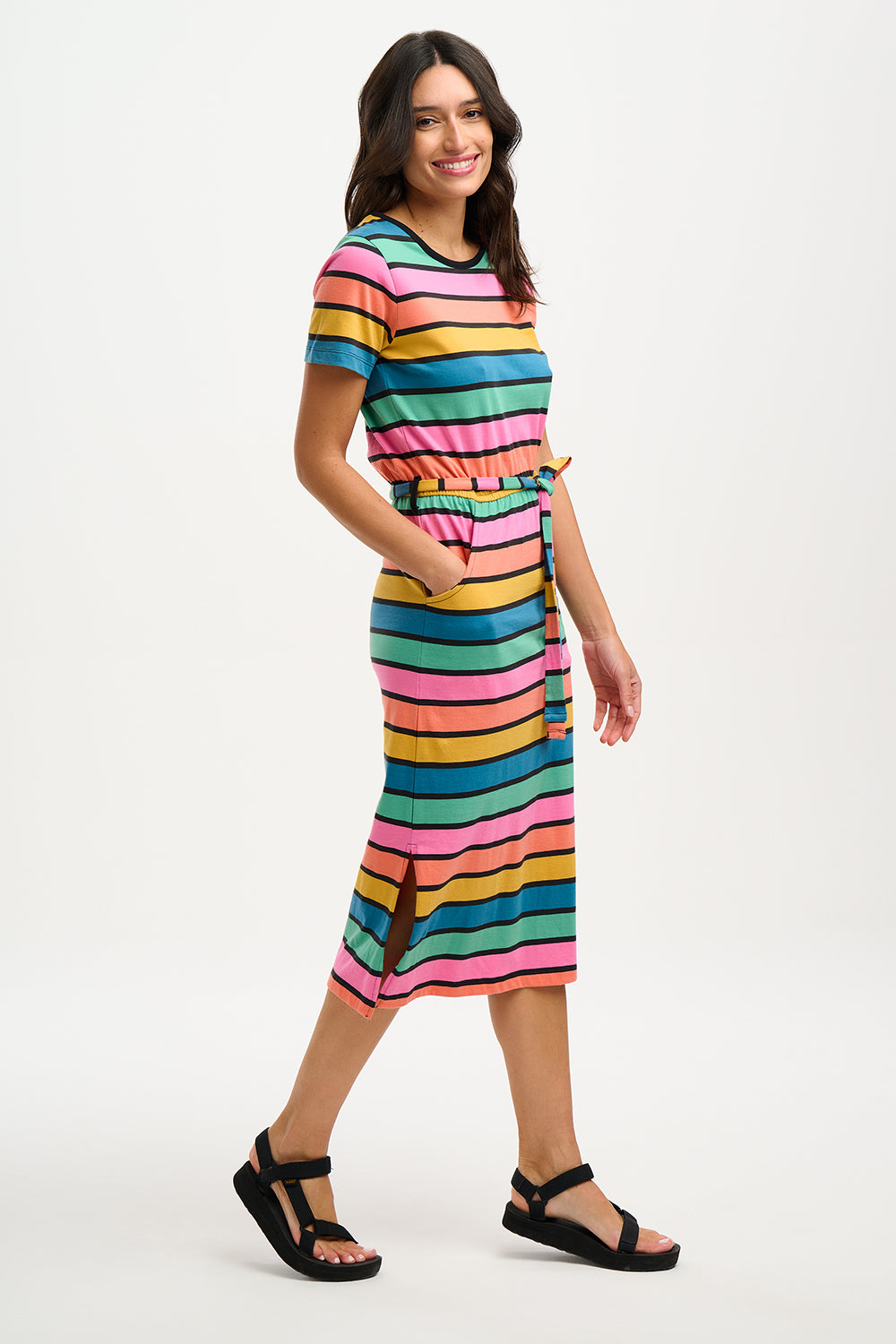 Flissy Jersey Midi Dress (Multi Beach Hut Stripes)