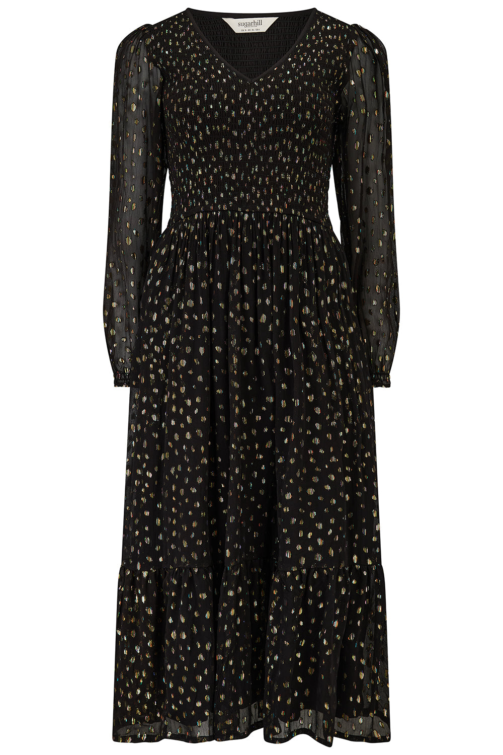 Jacqueline Shirred Midi Dress (Black/Metallic)