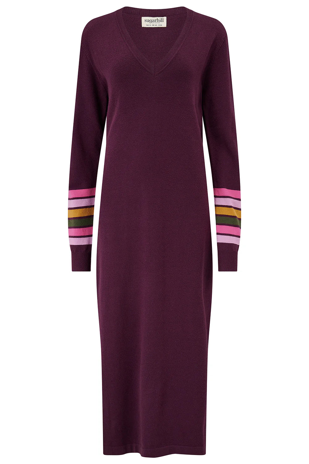 Dana Knit Midi Dress (Burgundy/Stripes)