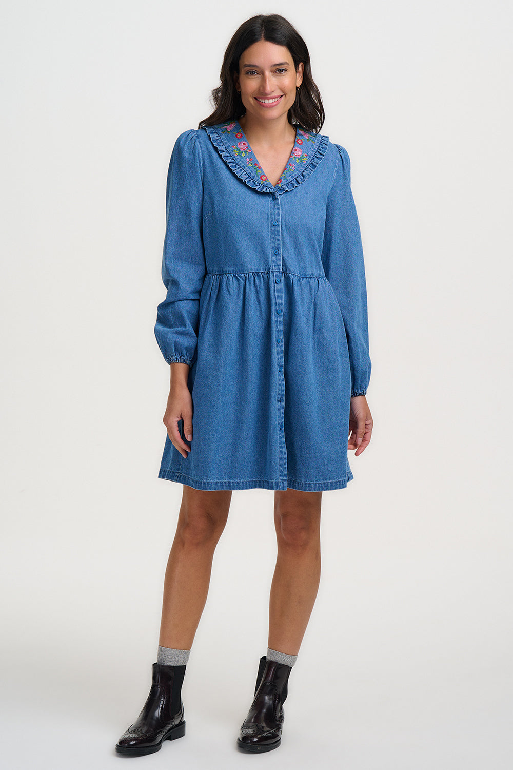 Dhalia Mini Smock Dress (Mid Blue)