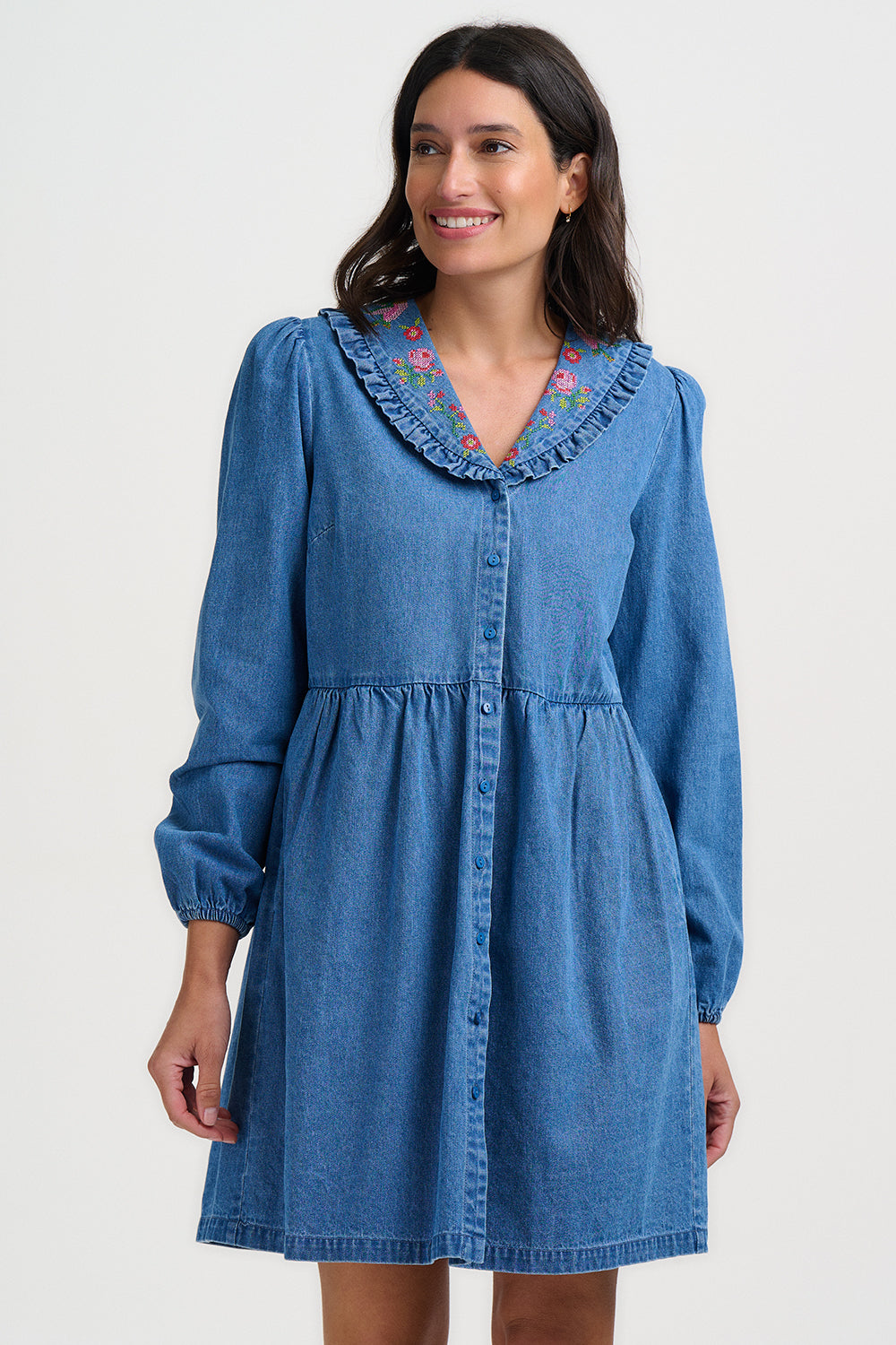 Dhalia Mini Smock Dress (Mid Blue)