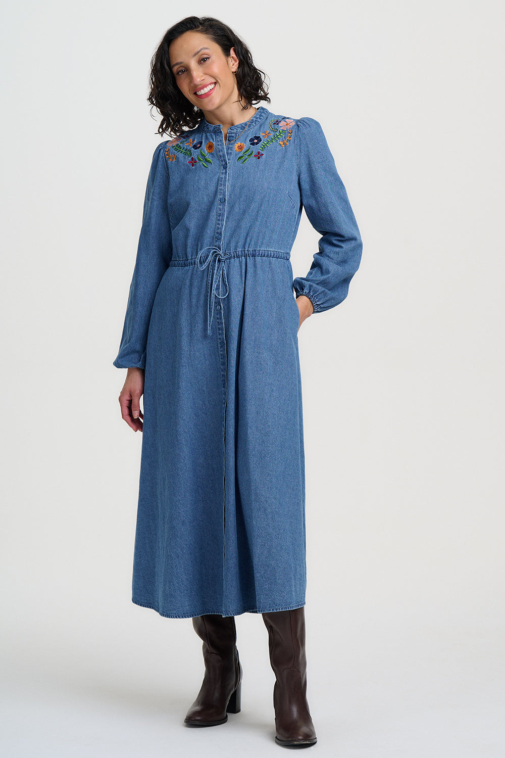 Ivana Midi Shirt Dress (Mid Blue)