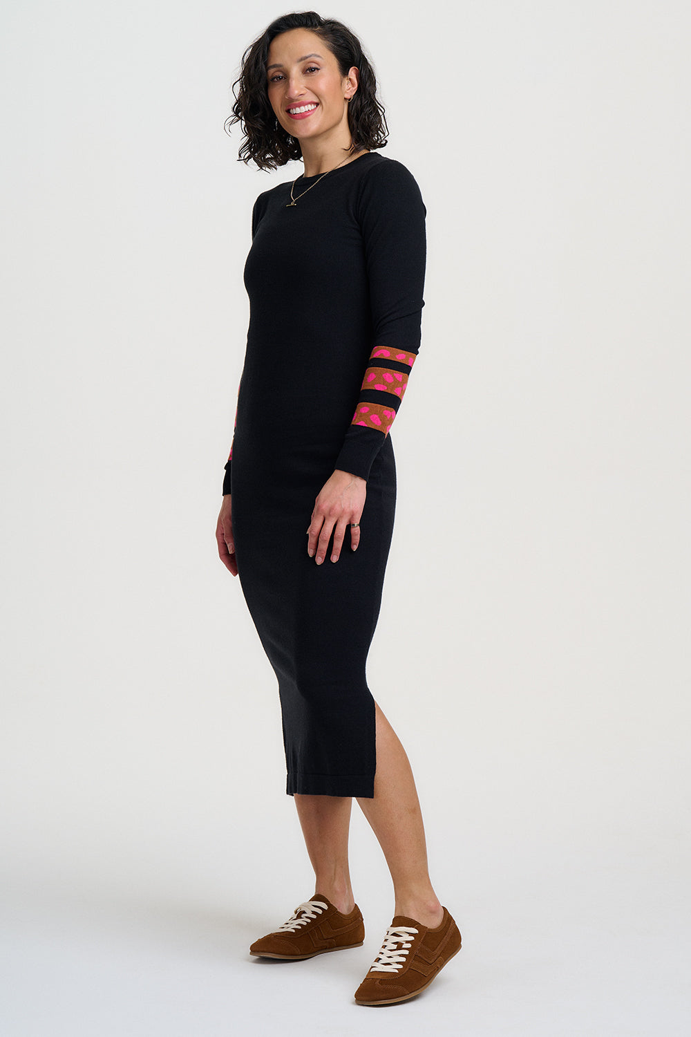 Liselle Midi Knit Dress (Black/Leopard)