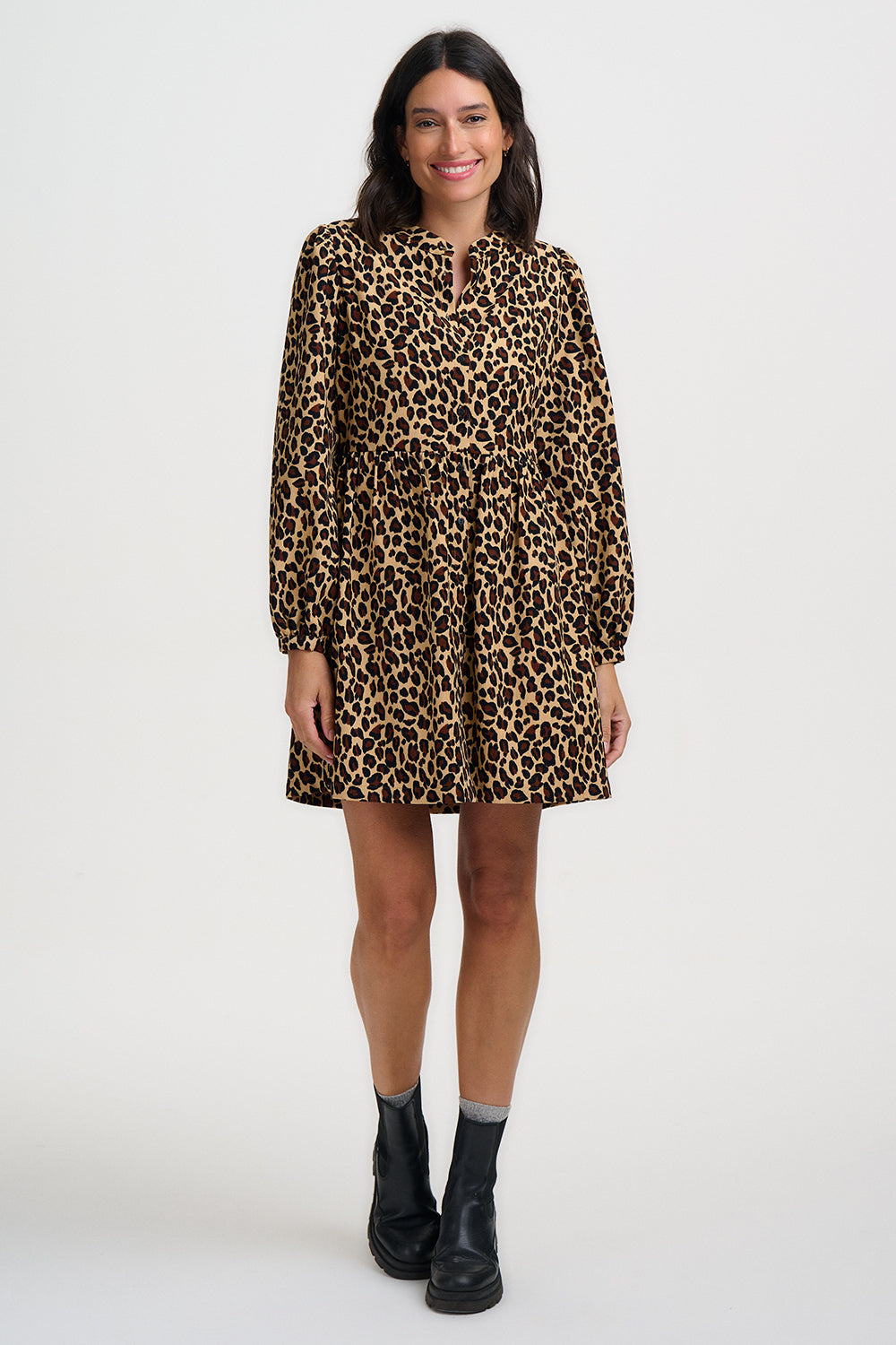 Brandy Mini Smock Dress (Leopard/Cord)