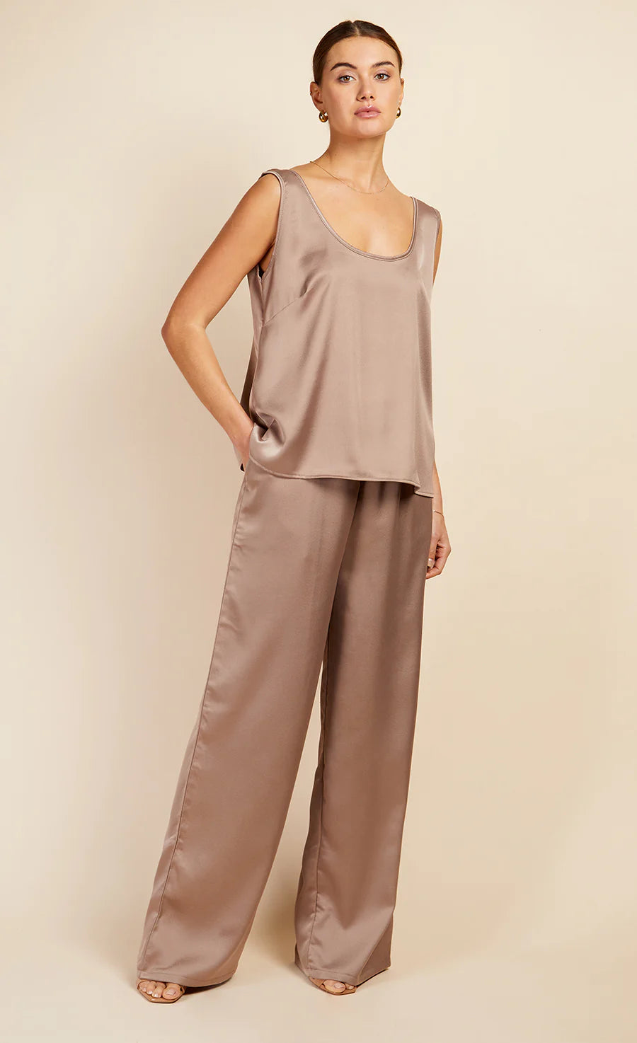 Stone Satin Trousers (Natural)