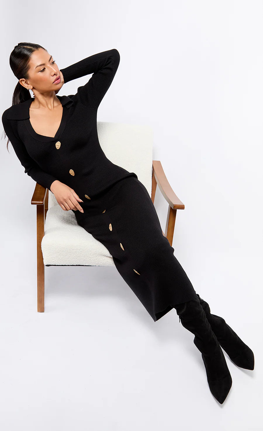 Layla Knit Midaxi Dress (Black)