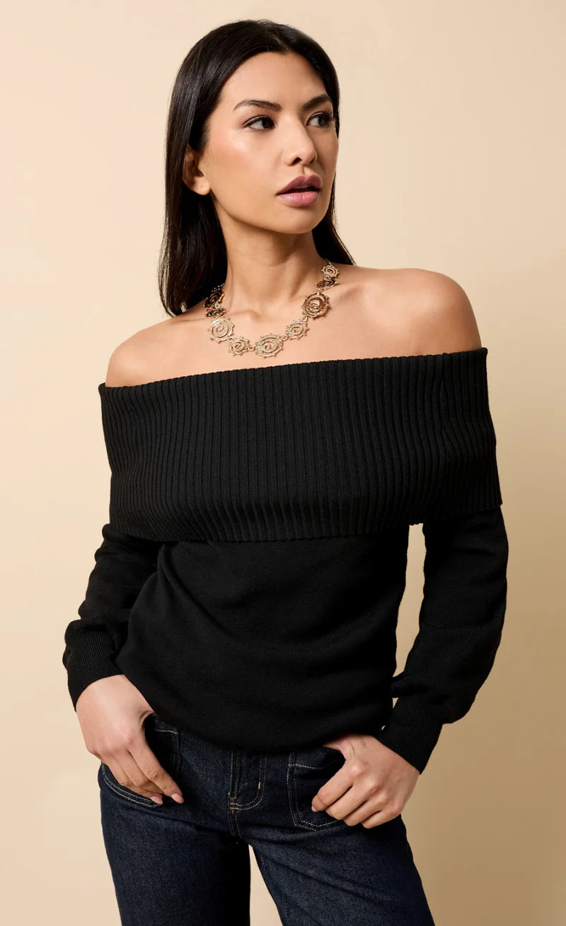 Colette Knitted Bardot Jumper (Black)