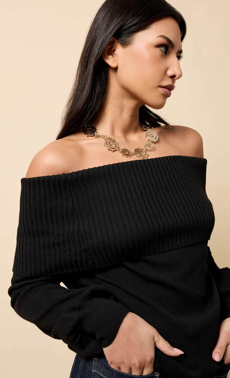 Colette Knitted Bardot Jumper (Black)