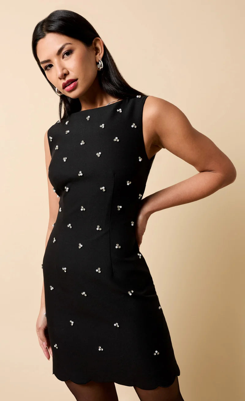 Carina Embellished Mini Dress (Black)