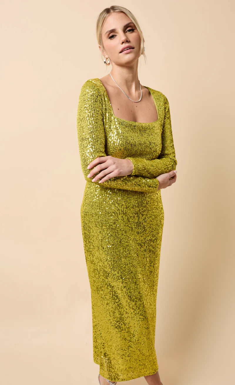 Solange Sequin Midaxi Dress (Lime)