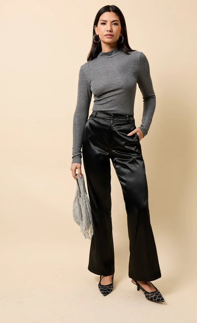 Beatrix Shimmer High Neck Top (Grey)