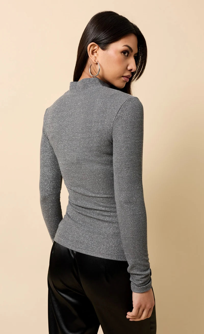 Beatrix Shimmer High Neck Top (Grey)