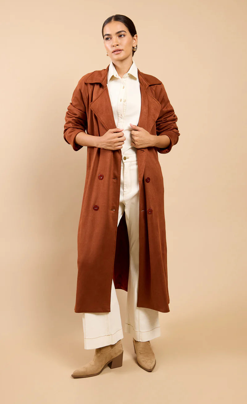 Romilly Suedette Trench Coat (Brown)