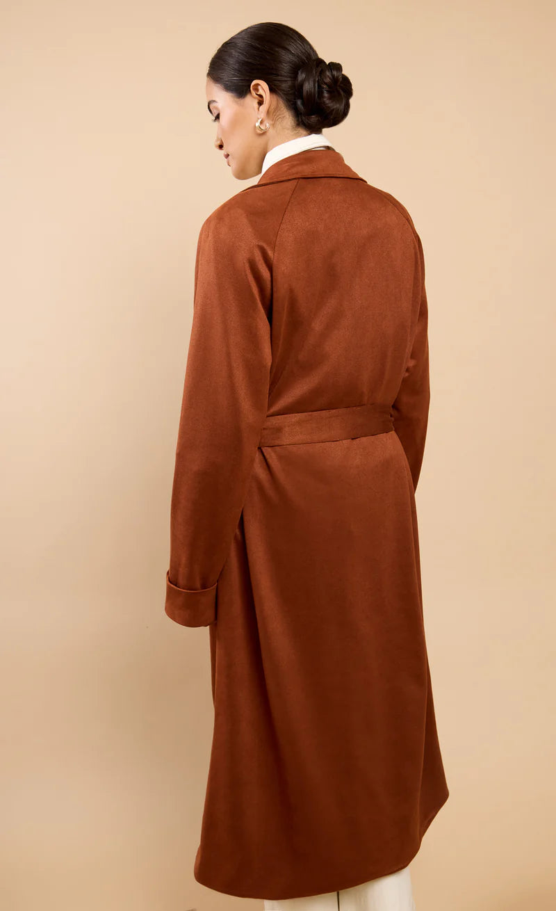Romilly Suedette Trench Coat (Brown)