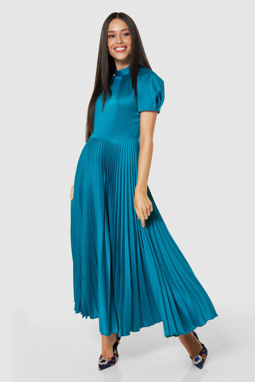 Velma Pleated Dress (Turquoise)