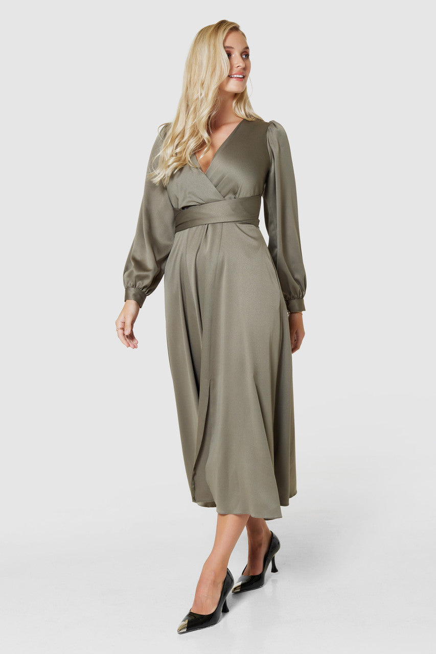 Earla Full Skirt Midi Dress (Olive)