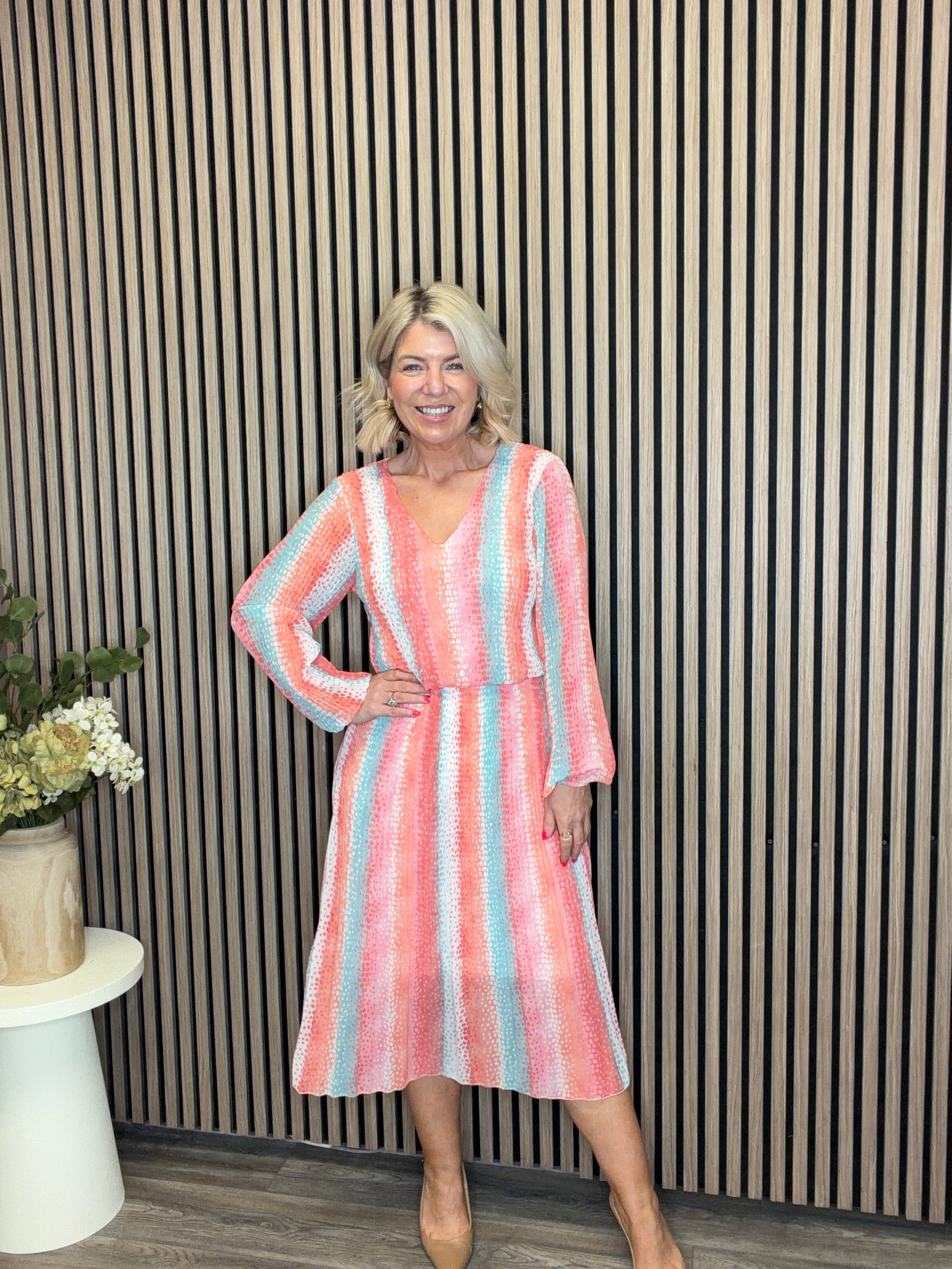 Marcia Plisse Midi Dress (Peach)