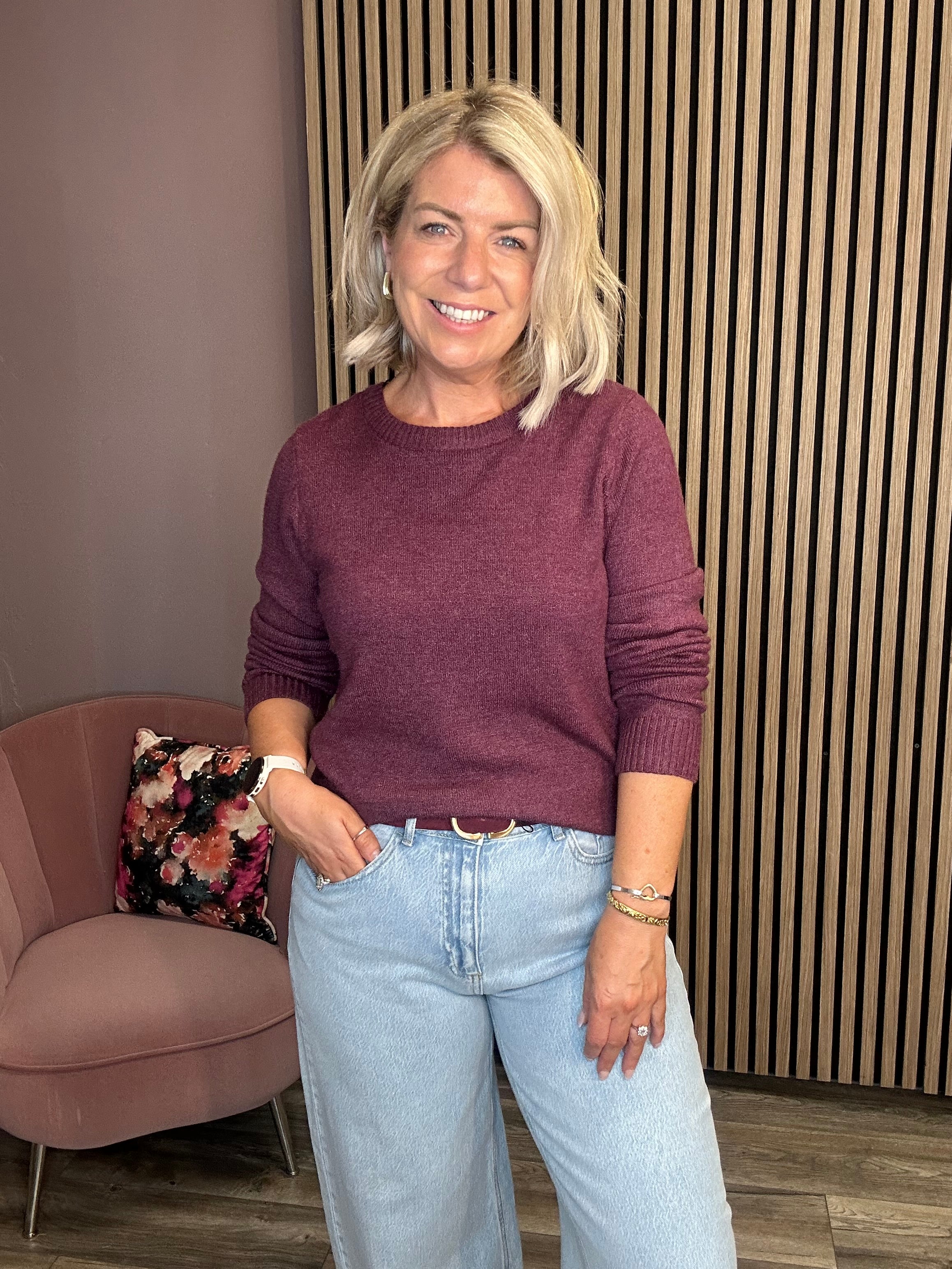 Floria Knitted Jumper (Fig/Dark Melange)