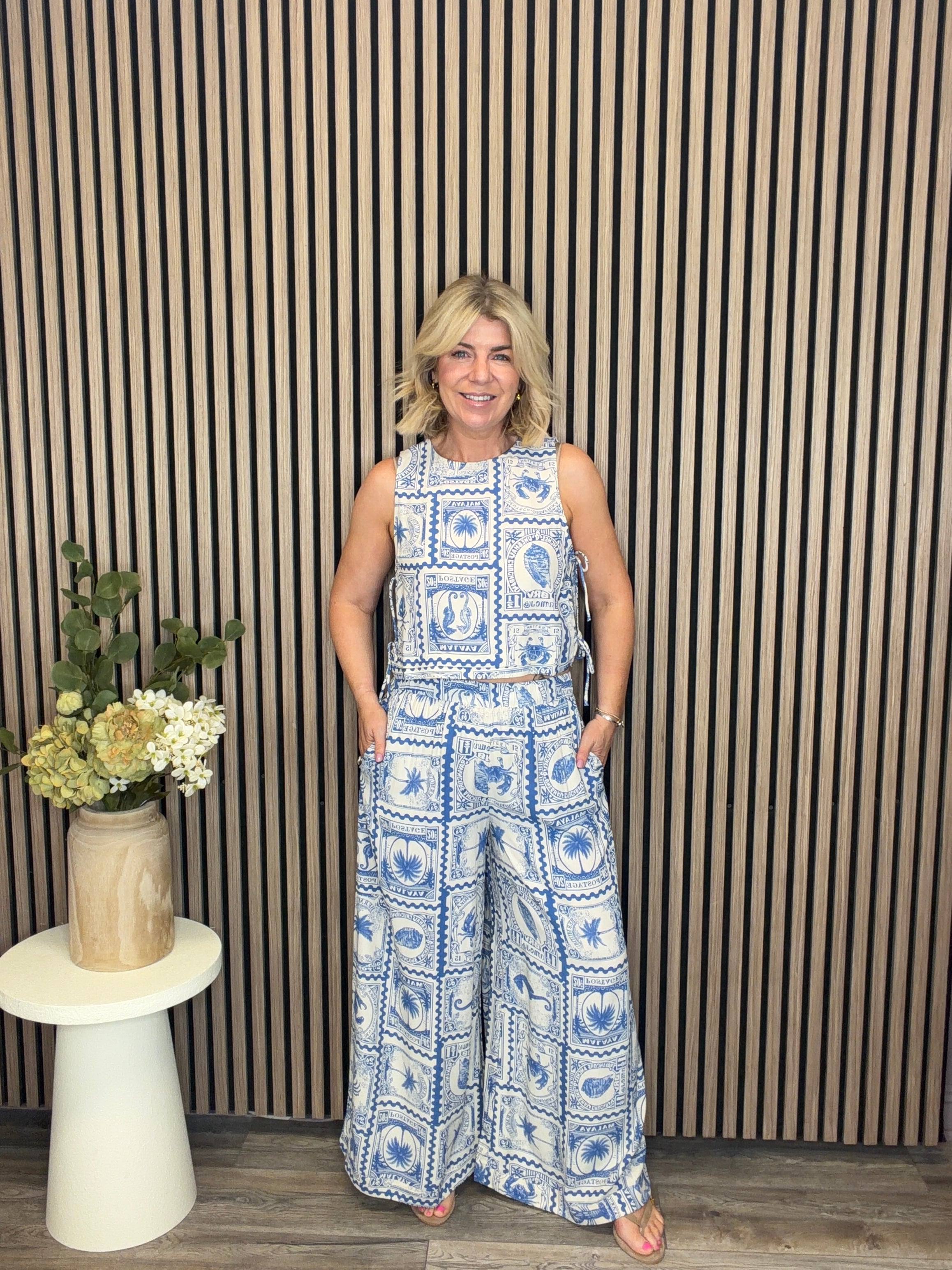 Roma Palazzo Pants (Birch/Azure Blue)