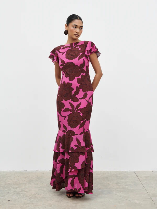 Ester Maxi Dress (Brown/Fuchsia)