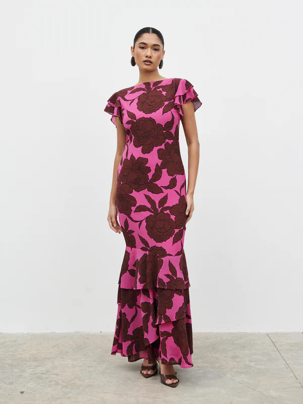Ester Maxi Dress (Brown/Fuchsia)