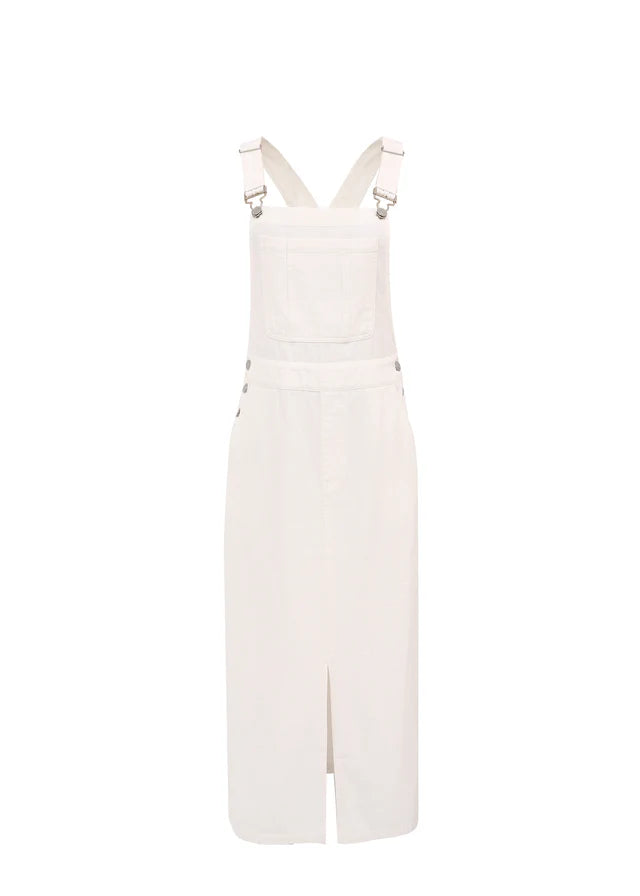 Charlize Dungaree Midi Dress (White)