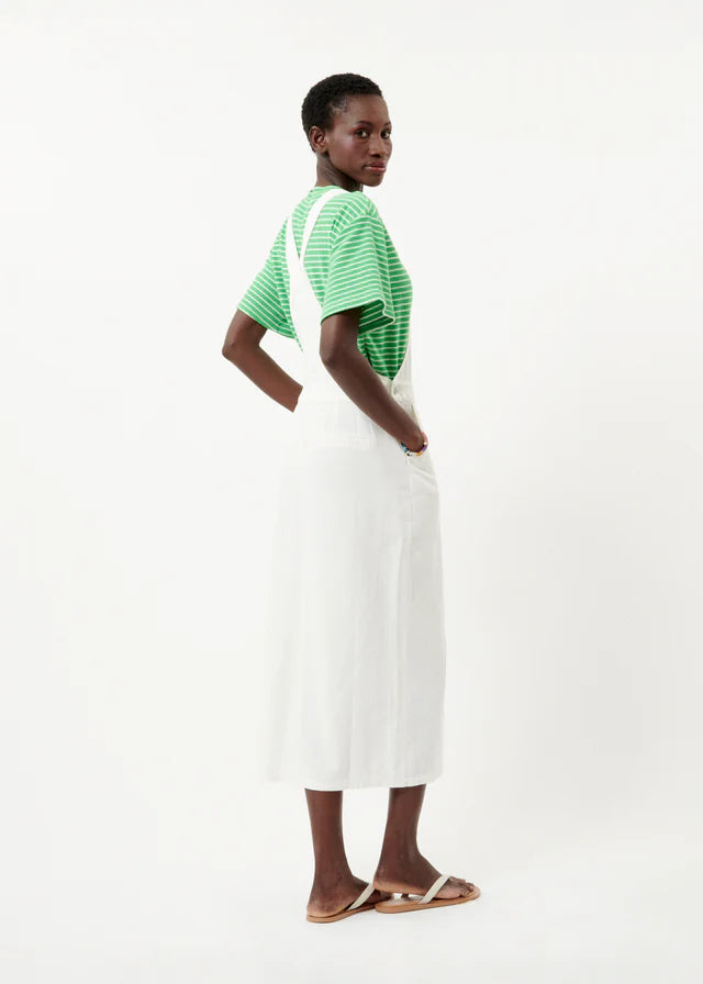Charlize Dungaree Midi Dress (White)
