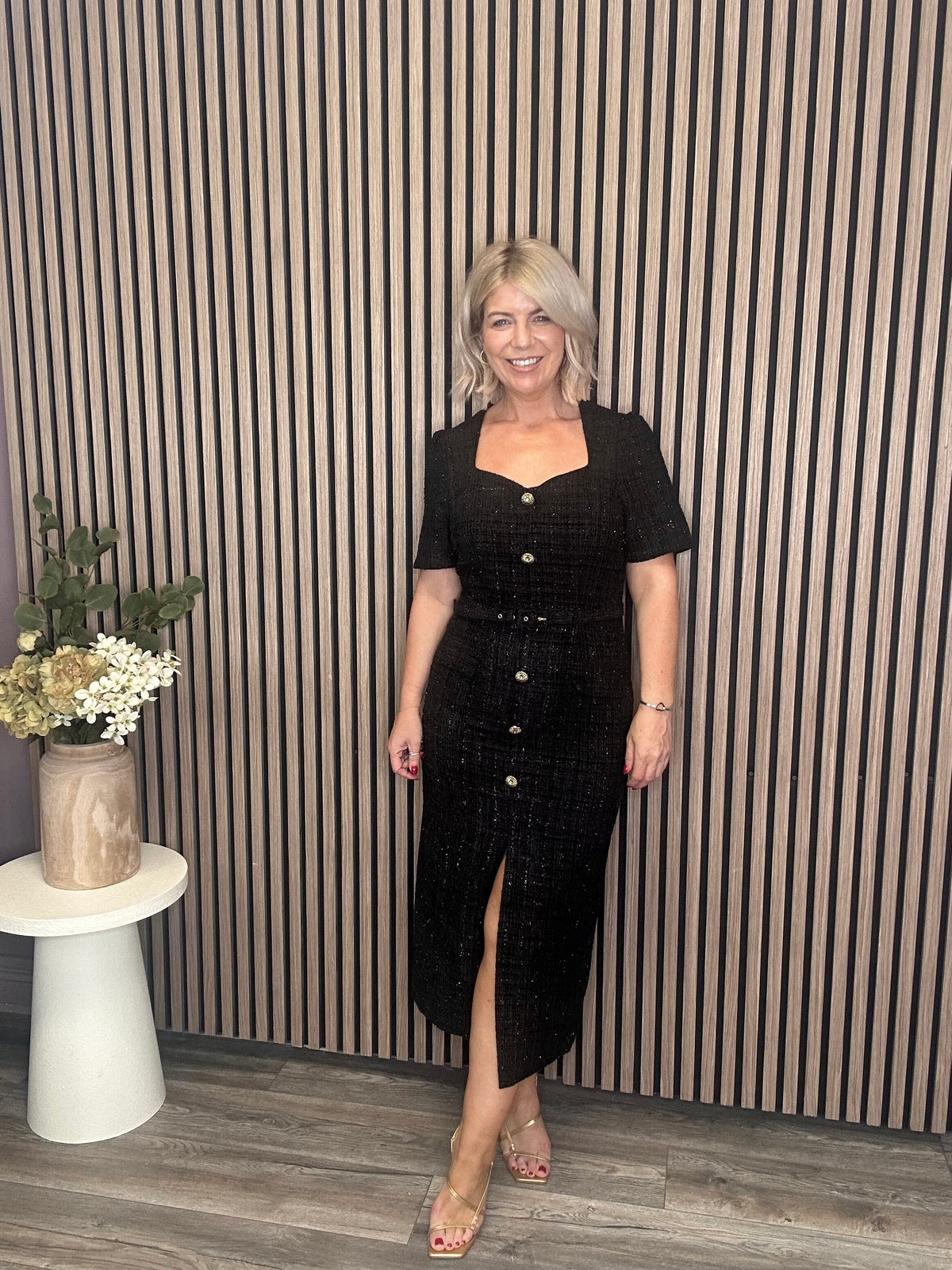 Harriet Tweed Midi Dress (Black)