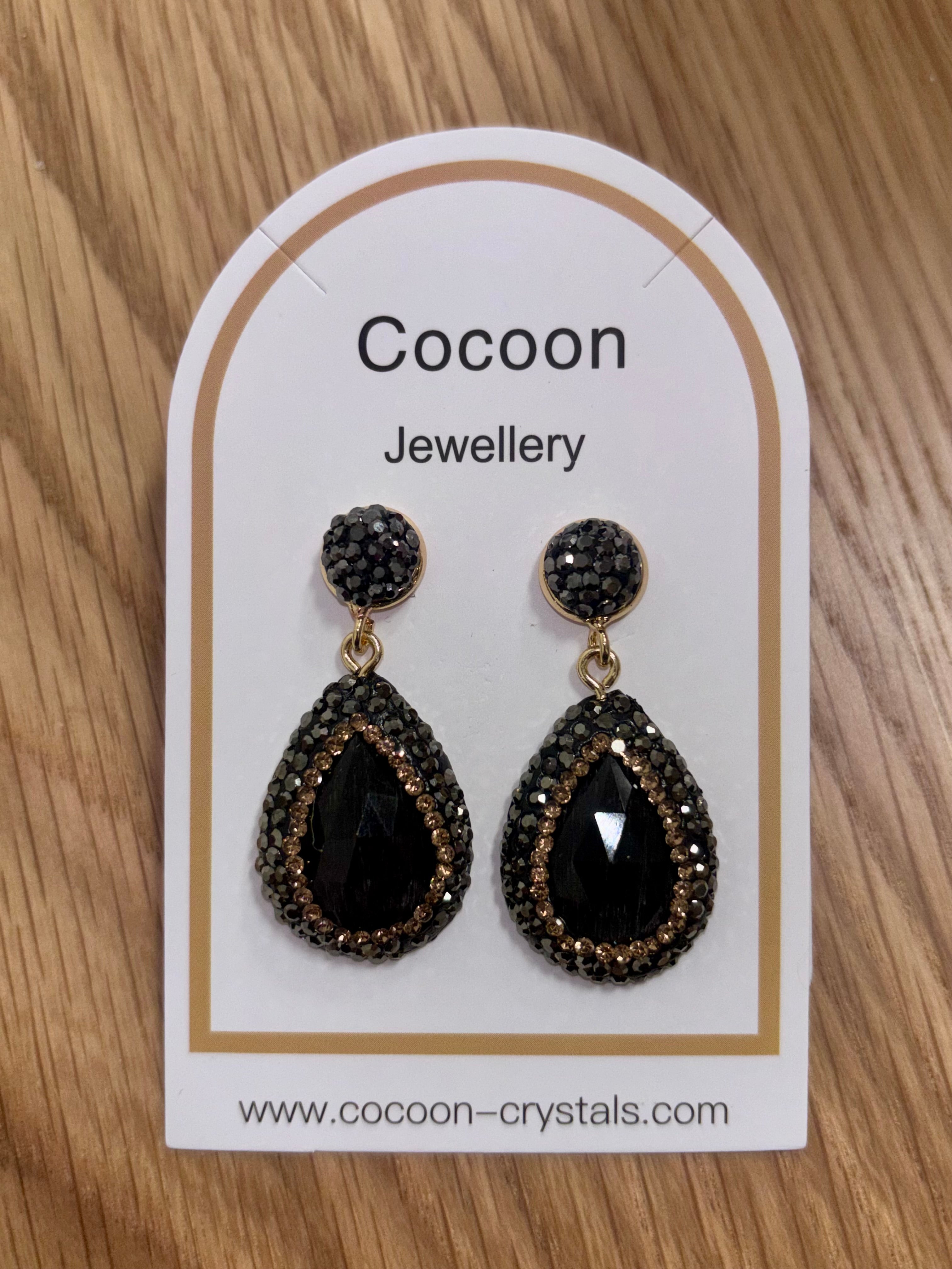 Black Onyx Crystal Drop Earrings (Gold)