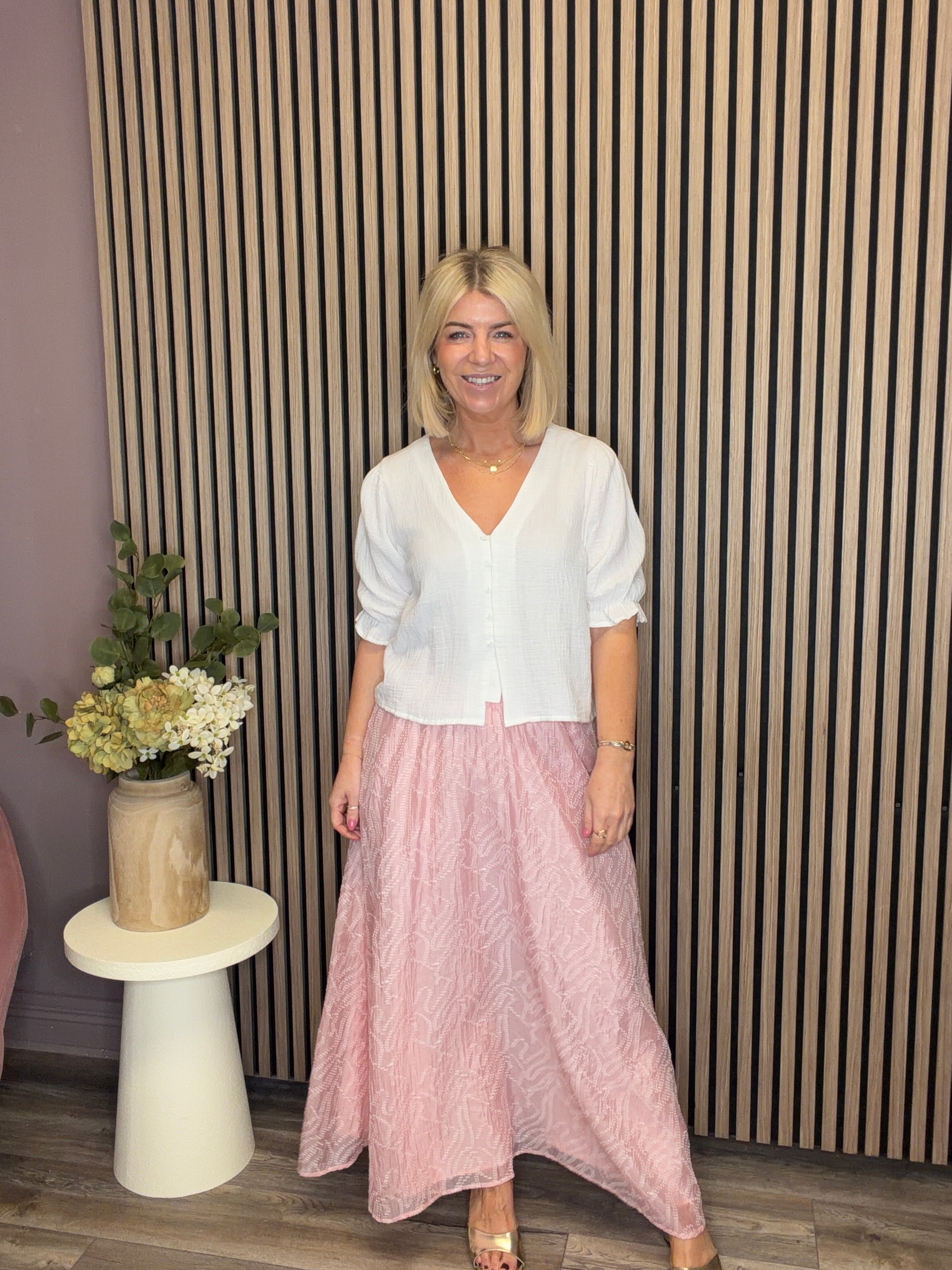 Rhona High Waist Ankle Skirt (Pink Nectar)