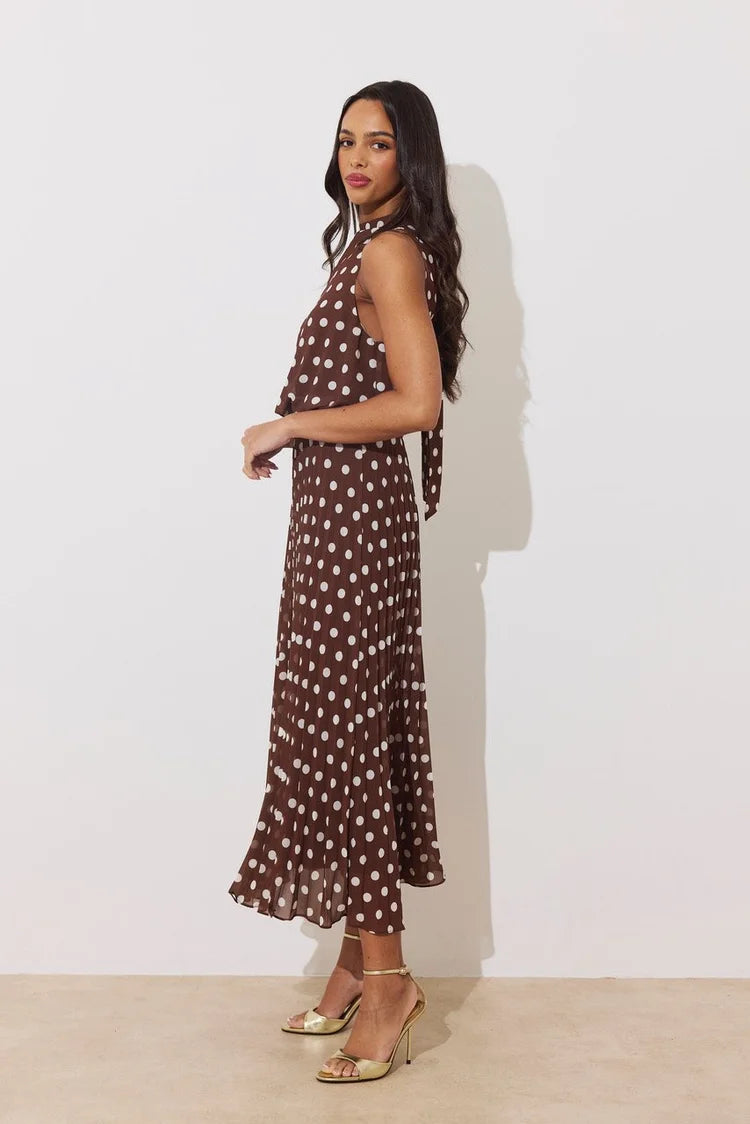 Milly Pleat Midi Dress (Brown)