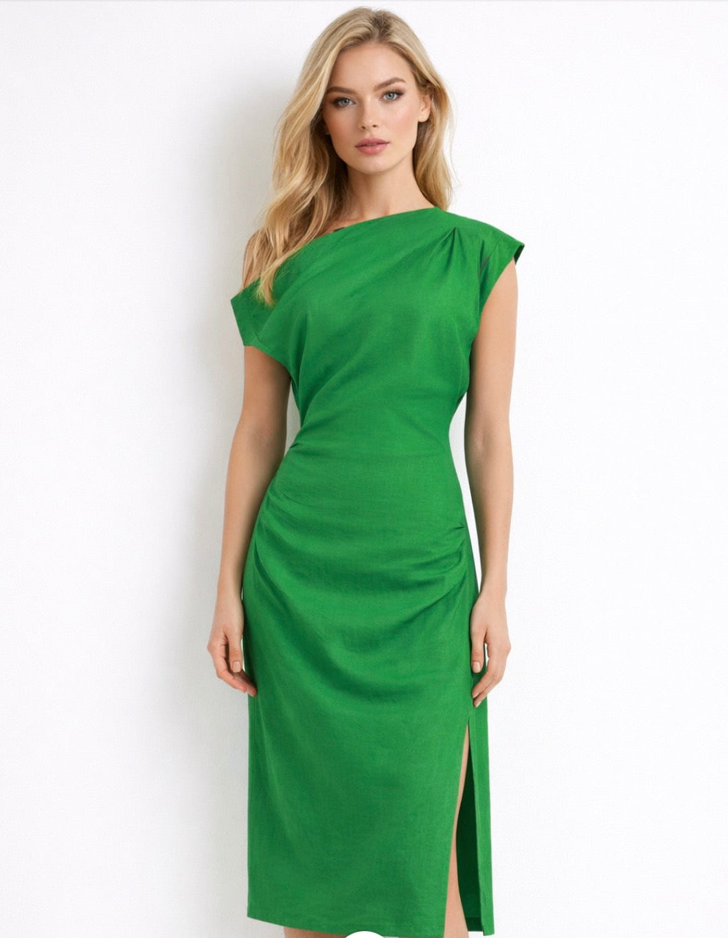 Morere Asymmetrical Midi Dress (Green)