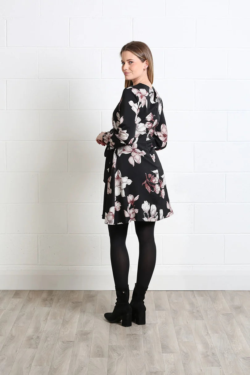Grace Mini Dress (Black Floral)