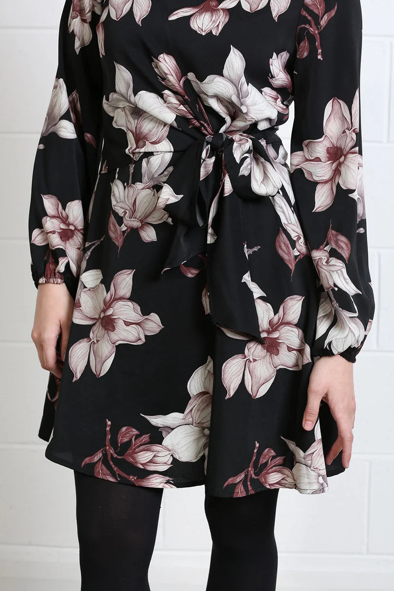 Grace Mini Dress (Black Floral)