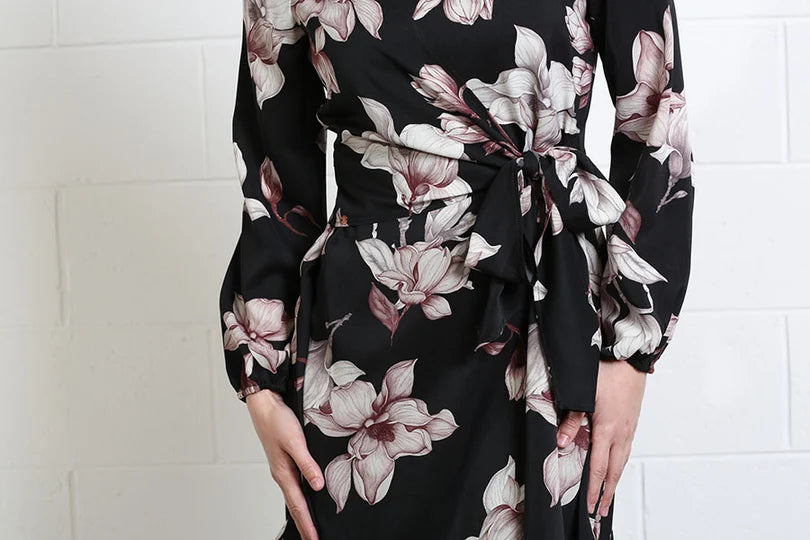 Grace Mini Dress (Black Floral)
