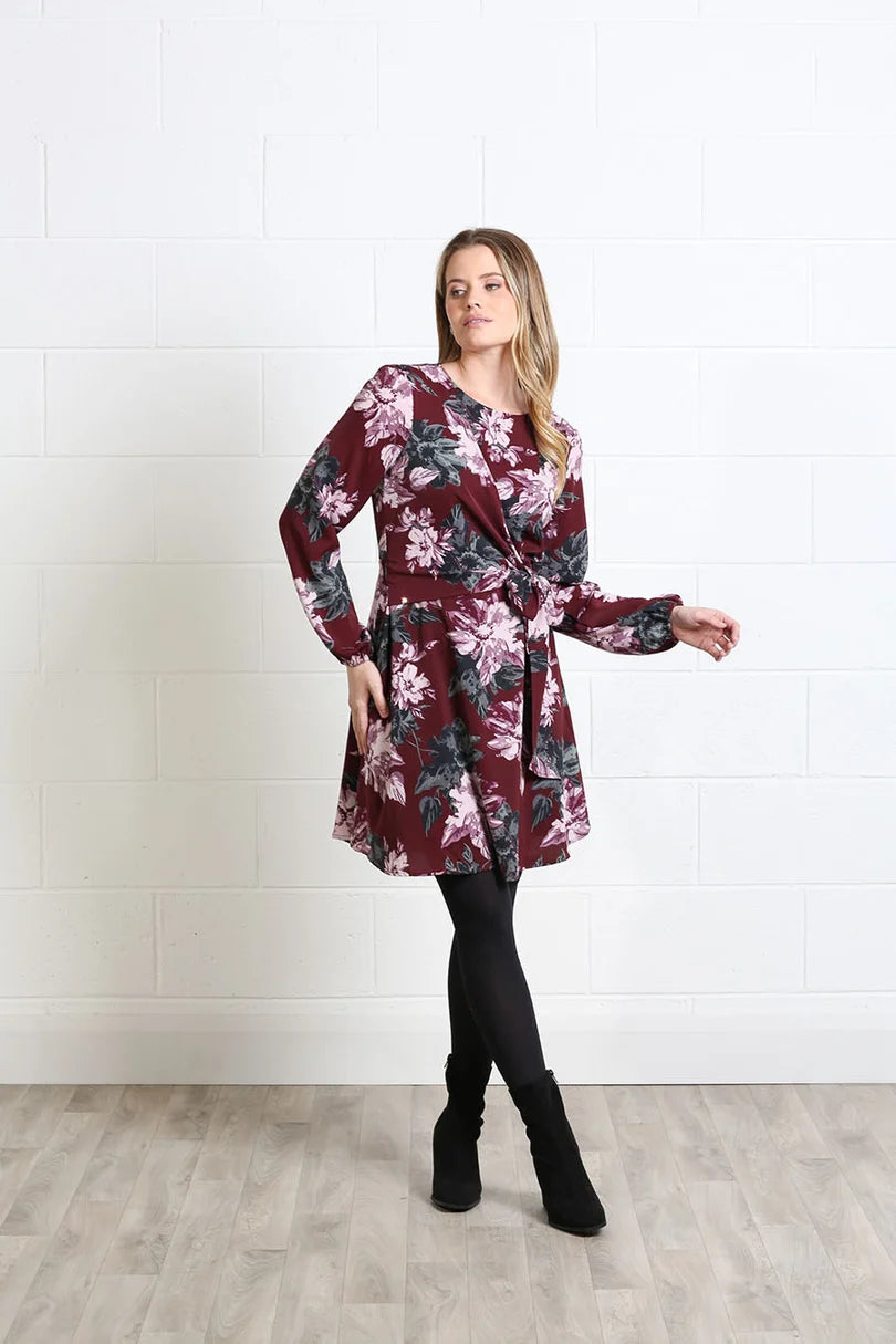 Grace Mini Dress (Burgundy Floral)