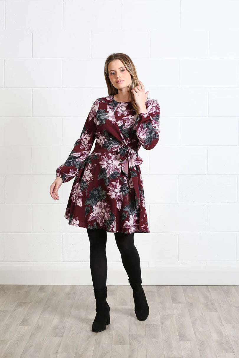 Grace Mini Dress (Burgundy Floral)