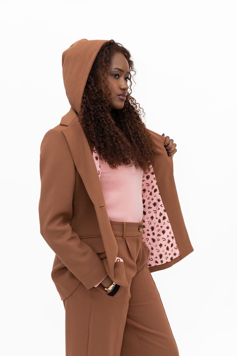 Cosma Detachable Hooded Blazer (Brown)