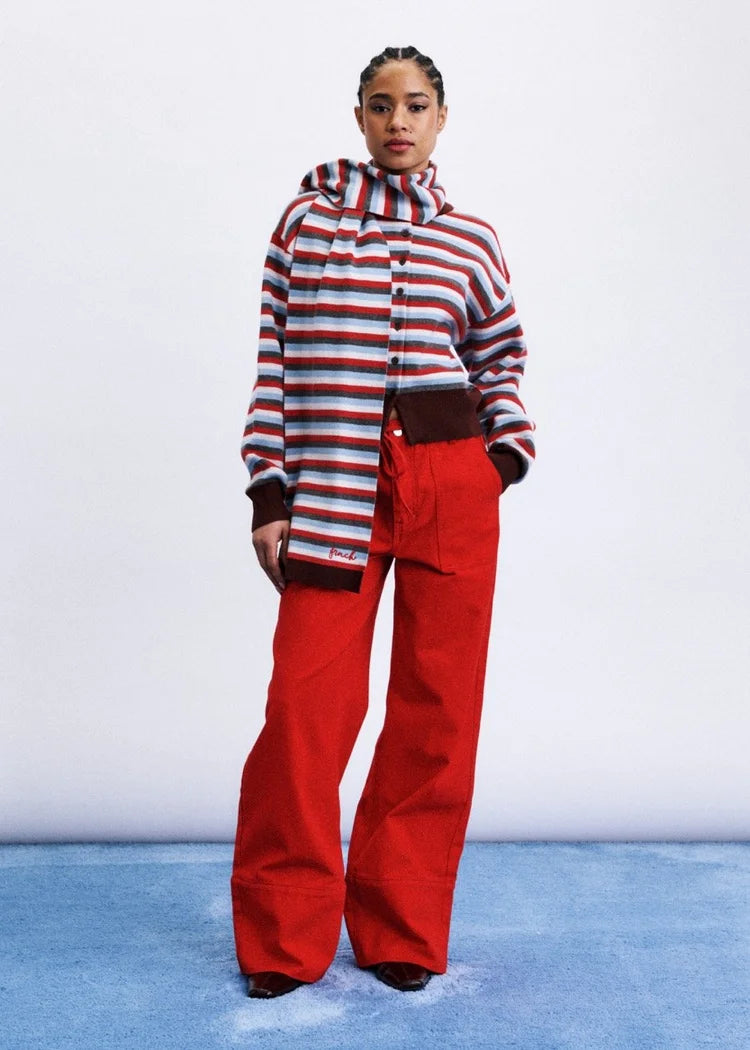 Shibuya Cardigan & Scarf Set (Red/Multi)