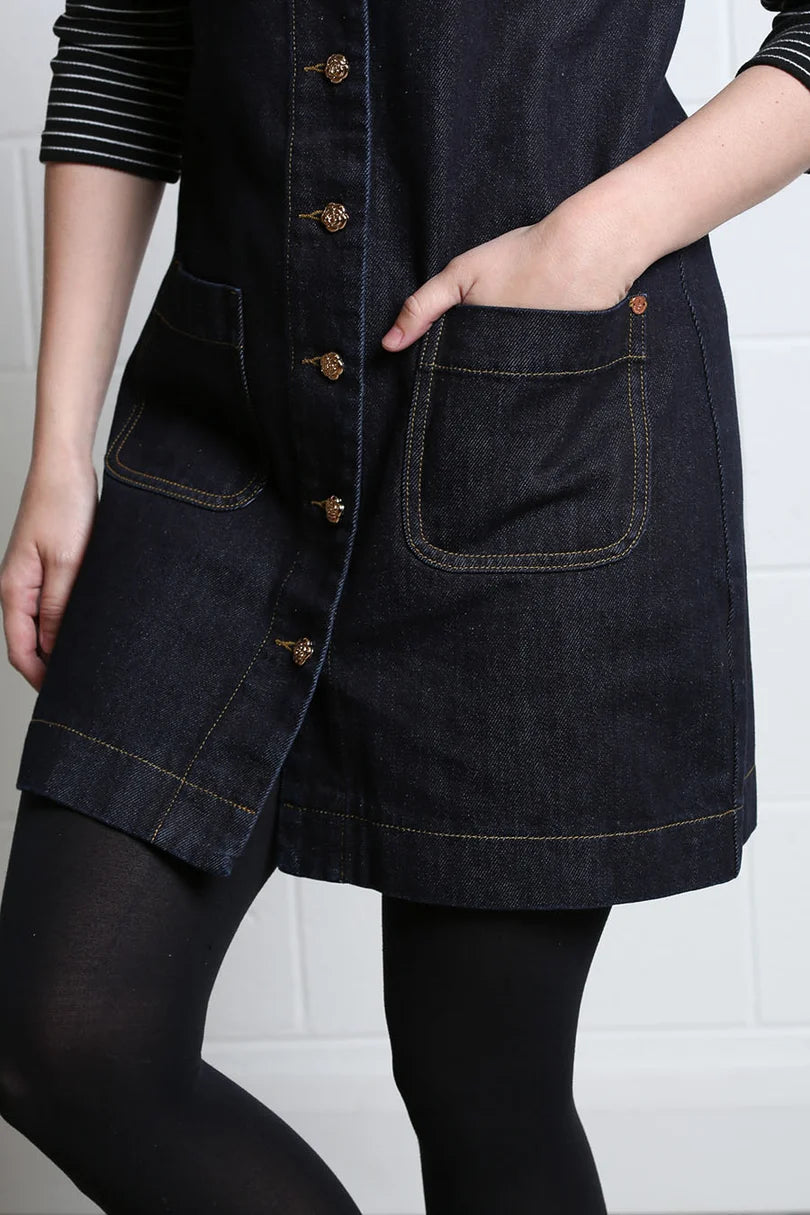 Helena Mini Denim Dress (Dark Indigo)