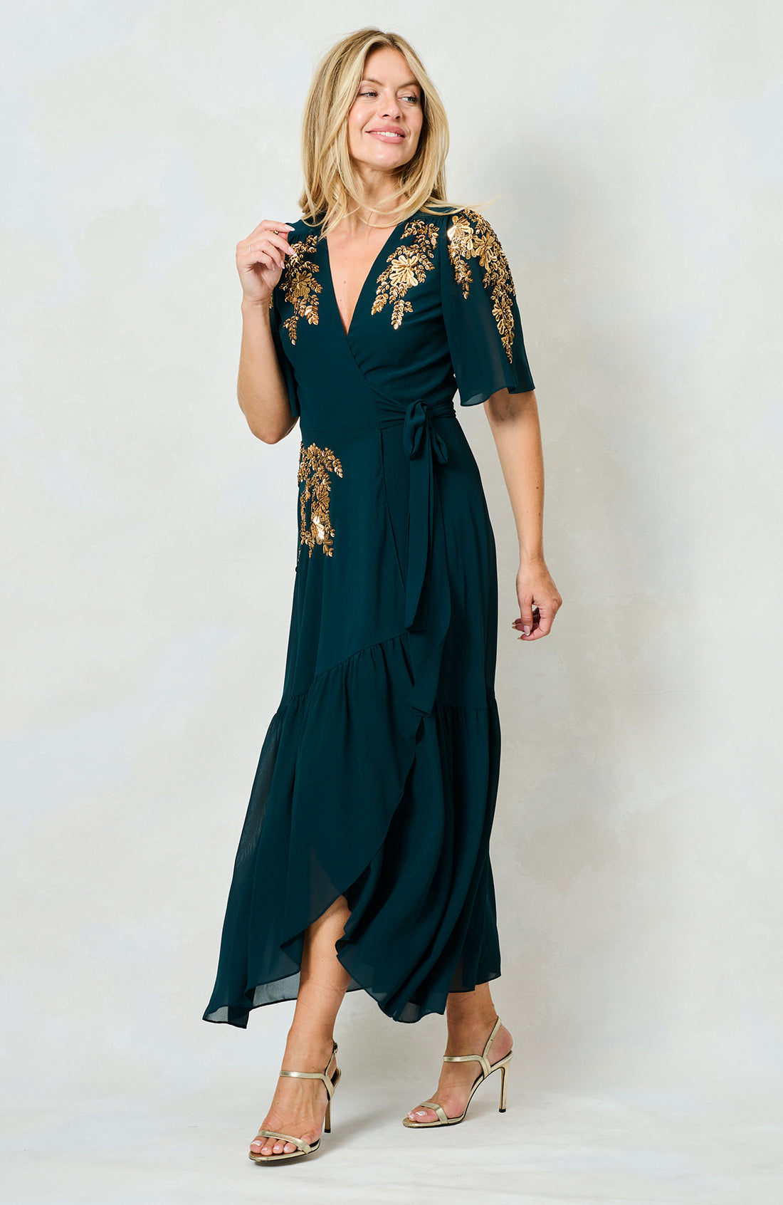 The Matilda Embellished Maxi Wrap Dress (Forest Green)