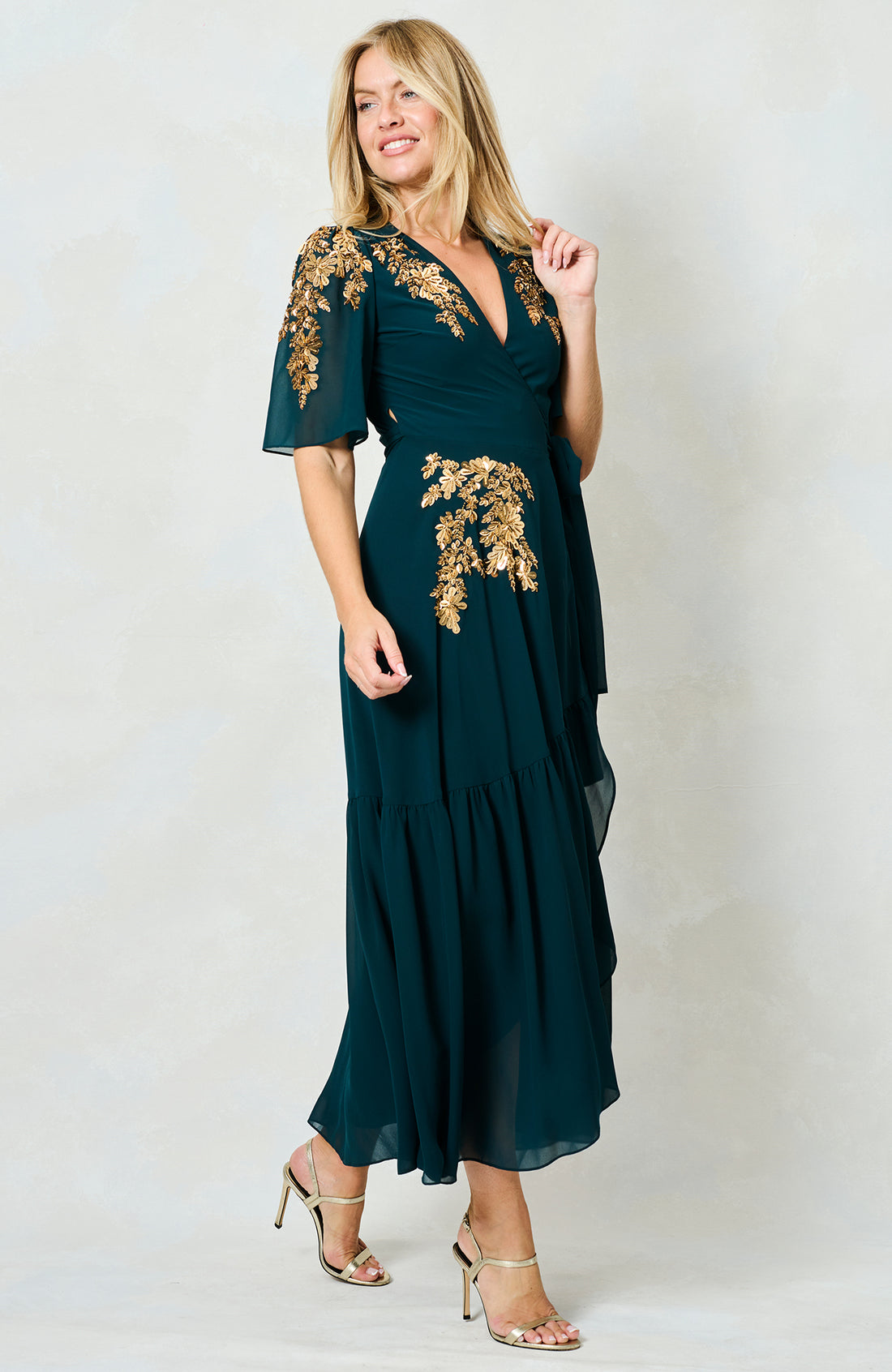 The Matilda Embellished Maxi Wrap Dress (Forest Green)